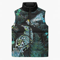 Aotearoa Maori Mahuru Sleeveless Puffer Jacket Spring Time - Paua Shell Green LT7 Unisex Black - Polynesian Pride