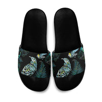 Aotearoa Maori Mahuru Slide Sandals Spring Time - Paua Shell Green LT7 Black - Polynesian Pride