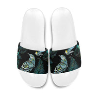 Aotearoa Maori Mahuru Slide Sandals Spring Time - Paua Shell Green LT7 Black - Polynesian Pride