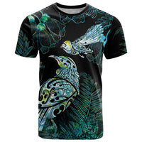 Aotearoa Maori Mahuru T Shirt Spring Time - Paua Shell Green LT7 Black - Polynesian Pride