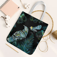 Aotearoa Maori Mahuru Tote Bag Spring Time - Paua Shell Green LT7 White Strap One Size Black - Polynesian Pride
