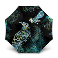 Aotearoa Maori Mahuru Umbrella Spring Time - Paua Shell Green LT7 One Size Folded 11.42 inch Opened Diameter 37.4 inch Black - Polynesian Pride