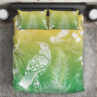 Aotearoa Maori Mahuru Tui With Pikawakawa Bedding Set Spring Time LT7 Green - Polynesian Pride