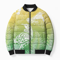 Aotearoa Maori Mahuru Tui With Pikawakawa Bomber Puffer Jacket Spring Time LT7 Unisex Green - Polynesian Pride