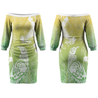 Aotearoa Maori Mahuru Tui With Pikawakawa Couples Matching Off The Shoulder Long Sleeve Dress and Hawaiian Shirt Spring Time LT7 - Polynesian Pride