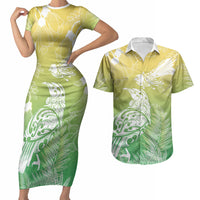 Aotearoa Maori Mahuru Tui With Pikawakawa Couples Matching Short Sleeve Bodycon Dress and Hawaiian Shirt Spring Time LT7 Green - Polynesian Pride