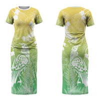 Aotearoa Maori Mahuru Tui With Pikawakawa Couples Matching Short Sleeve Bodycon Dress and Long Sleeve Button Shirt Spring Time LT7 - Polynesian Pride
