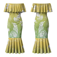 Aotearoa Maori Mahuru Tui With Pikawakawa Family Matching Mermaid Dress and Hawaiian Shirt Spring Time LT7 Mom's Dress Green - Polynesian Pride