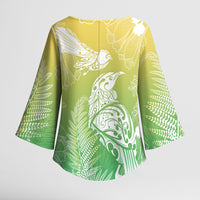 Aotearoa Maori Mahuru Tui With Pikawakawa Kimono Sleeve Blouse Spring Time LT7 - Polynesian Pride