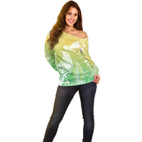 Aotearoa Maori Mahuru Tui With Pikawakawa Off Shoulder Sweater Spring Time LT7 - Polynesian Pride