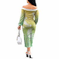 Aotearoa Maori Mahuru Tui With Pikawakawa Off The Shoulder Long Sleeve Dress Spring Time LT7 - Polynesian Pride