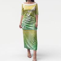 Aotearoa Maori Mahuru Tui With Pikawakawa Puletasi Spring Time LT7 Long Dress Green - Polynesian Pride