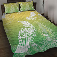 Aotearoa Maori Mahuru Tui With Pikawakawa Quilt Bed Set Spring Time LT7 Green - Polynesian Pride