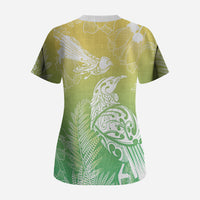 Aotearoa Maori Mahuru Tui With Pikawakawa Scrub Top Spring Time LT7 - Polynesian Pride