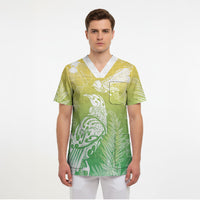 Aotearoa Maori Mahuru Tui With Pikawakawa Scrub Top Spring Time LT7 - Polynesian Pride