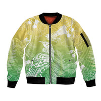Aotearoa Maori Mahuru Tui With Pikawakawa Sleeve Zip Bomber Jacket Spring Time LT7 Unisex Green - Polynesian Pride