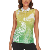 Aotearoa Maori Mahuru Tui With Pikawakawa Women Sleeveless Polo Shirt Spring Time LT7 - Polynesian Pride