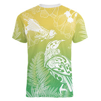 Aotearoa Maori Mahuru Tui With Pikawakawa Women V-Neck T-Shirt Spring Time LT7 - Polynesian Pride