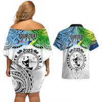 Personalised Malampa Fiji Day Couples Matching Off Shoulder Short Dress and Hawaiian Shirt Gradient Style LT7 - Polynesian Pride