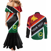 Personalised Penama and Papua New Guinea Day Couples Matching Mermaid Dress and Long Sleeve Button Shirts Emblem Mix Style LT7 - Polynesian Pride