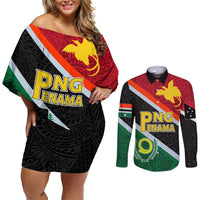 Personalised Penama and Papua New Guinea Day Couples Matching Off Shoulder Short Dress and Long Sleeve Button Shirts Emblem Mix Style LT7 Colorful - Polynesian Pride