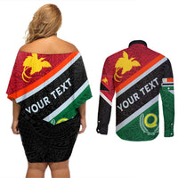 Personalised Penama and Papua New Guinea Day Couples Matching Off Shoulder Short Dress and Long Sleeve Button Shirts Emblem Mix Style LT7 - Polynesian Pride