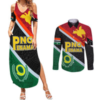 Personalised Penama and Papua New Guinea Day Couples Matching Summer Maxi Dress and Long Sleeve Button Shirts Emblem Mix Style LT7 Colorful - Polynesian Pride