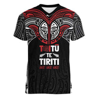 Aotearoa Maori Personalized Women V-Neck T-Shirt Toitu Te Tiriti Ake! Ake! Ake! LT7 Female Black - Polynesian Pride