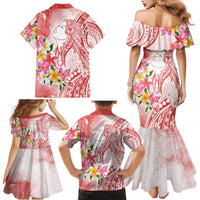 Polynesian Women's Day Wahine Family Matching Mermaid Dress and Hawaiian Shirt Plumeria Marble Glaze - Pink LT7 - Polynesian Pride