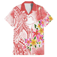 Polynesian Women's Day Wahine Family Matching Off Shoulder Long Sleeve Dress and Hawaiian Shirt Plumeria Marble Glaze - Pink LT7 Dad's Shirt - Short Sleeve Pink - Polynesian Pride