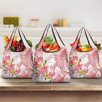 Polynesian Women's Day Wahine Grocery Bag Plumeria Marble Glaze - Pink