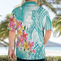 Polynesian Women's Day Wahine Hawaiian Shirt Plumeria Marble Glaze - Teal LT7 - Polynesian Pride
