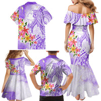 Polynesian Women's Day Wahine Family Matching Mermaid Dress and Hawaiian Shirt Plumeria Marble Glaze - Purple LT7 - Polynesian Pride