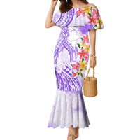 Polynesian Women's Day Wahine Family Matching Mermaid Dress and Hawaiian Shirt Plumeria Marble Glaze - Purple LT7 Mom's Dress Purple - Polynesian Pride