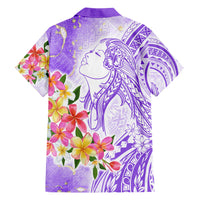 Polynesian Women's Day Wahine Family Matching Short Sleeve Bodycon Dress and Hawaiian Shirt Plumeria Marble Glaze - Purple LT7 - Polynesian Pride