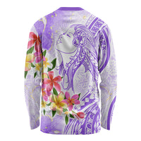Polynesian Women's Day Wahine Long Sleeve Shirt Plumeria Marble Glaze - Purple LT7 - Polynesian Pride