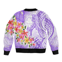 Polynesian Women's Day Wahine Sleeve Zip Bomber Jacket Plumeria Marble Glaze - Purple LT7 - Polynesian Pride