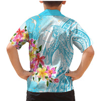 Polynesian Women's Day Wahine Family Matching Mermaid Dress and Hawaiian Shirt Plumeria Marble Glaze - Turquoise LT7 - Polynesian Pride