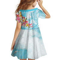 Polynesian Women's Day Wahine Family Matching Off Shoulder Long Sleeve Dress and Hawaiian Shirt Plumeria Marble Glaze - Turquoise LT7 - Polynesian Pride