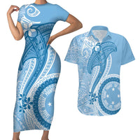 Micronesia FSM Couples Matching Short Sleeve Bodycon Dress and Hawaiian Shirt Shark and Manta Classic Style