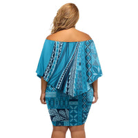 Pasifika Women's Day - Samoa Siapo Malu Tattoo Inspired Family Matching Off Shoulder Short Dress and Hawaiian Shirt Turquoise