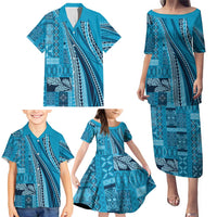 Pasifika Women's Day - Samoa Siapo Malu Tattoo Inspired Family Matching Puletasi and Hawaiian Shirt Turquoise
