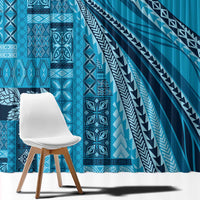 Pasifika Women's Day - Samoa Siapo Malu Tattoo Inspired Window Curtain Turquoise