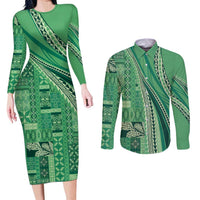 Pasifika Women's Day - Samoa Siapo Malu Tattoo Inspired Couples Matching Long Sleeve Bodycon Dress and Long Sleeve Button Shirt Jade LT7 Jade - Polynesian Pride
