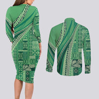Pasifika Women's Day - Samoa Siapo Malu Tattoo Inspired Couples Matching Long Sleeve Bodycon Dress and Long Sleeve Button Shirt Jade LT7 - Polynesian Pride