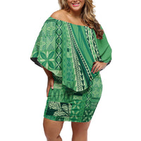 Pasifika Women's Day - Samoa Siapo Malu Tattoo Inspired Family Matching Off Shoulder Short Dress and Hawaiian Shirt Jade