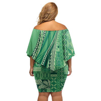 Pasifika Women's Day - Samoa Siapo Malu Tattoo Inspired Family Matching Off Shoulder Short Dress and Hawaiian Shirt Jade