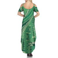 Pasifika Women's Day - Samoa Siapo Malu Tattoo Inspired Family Matching Summer Maxi Dress and Hawaiian Shirt Jade LT7 - Polynesian Pride