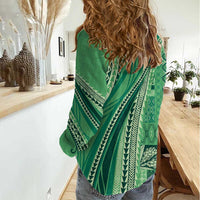 Pasifika Women's Day - Samoa Siapo Malu Tattoo Inspired Women Casual Shirt Jade