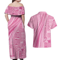Pasifika Women's Day - Samoa Siapo Malu Tattoo Inspired Couples Matching Off Shoulder Maxi Dress and Hawaiian Shirt Pink LT7 - Polynesian Pride